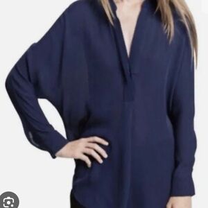 Vince Dark Blue Button-Front Silk Shirt